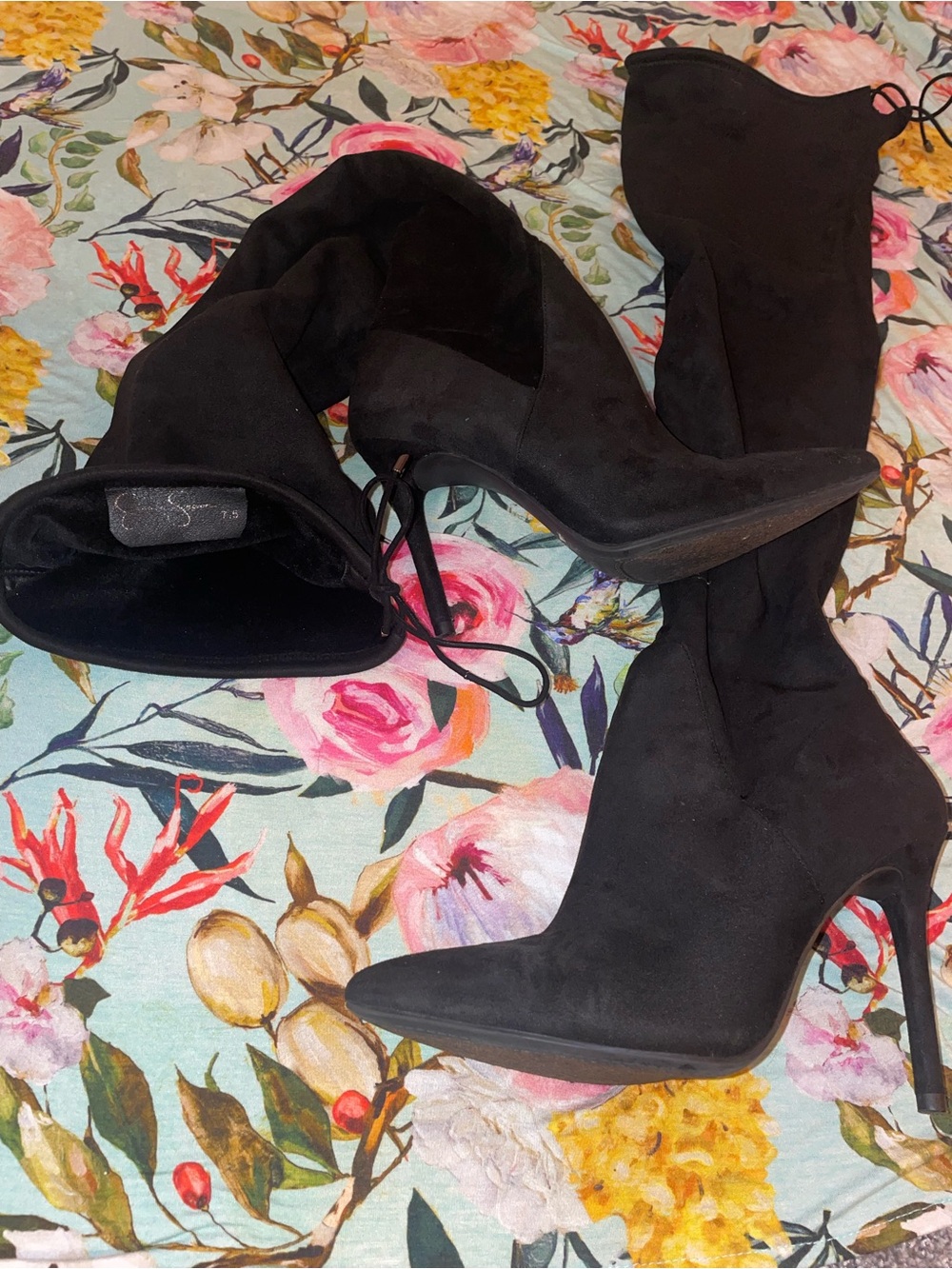Women's Black Jessica Simpson knee high  Suede Pointed-Toe High Heel Boots 7.5